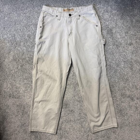 Lee Dungarees Carpenter Pants Mens 31x27 Khaki Hammer Loop Utility Pockets - Picture 1 of 12